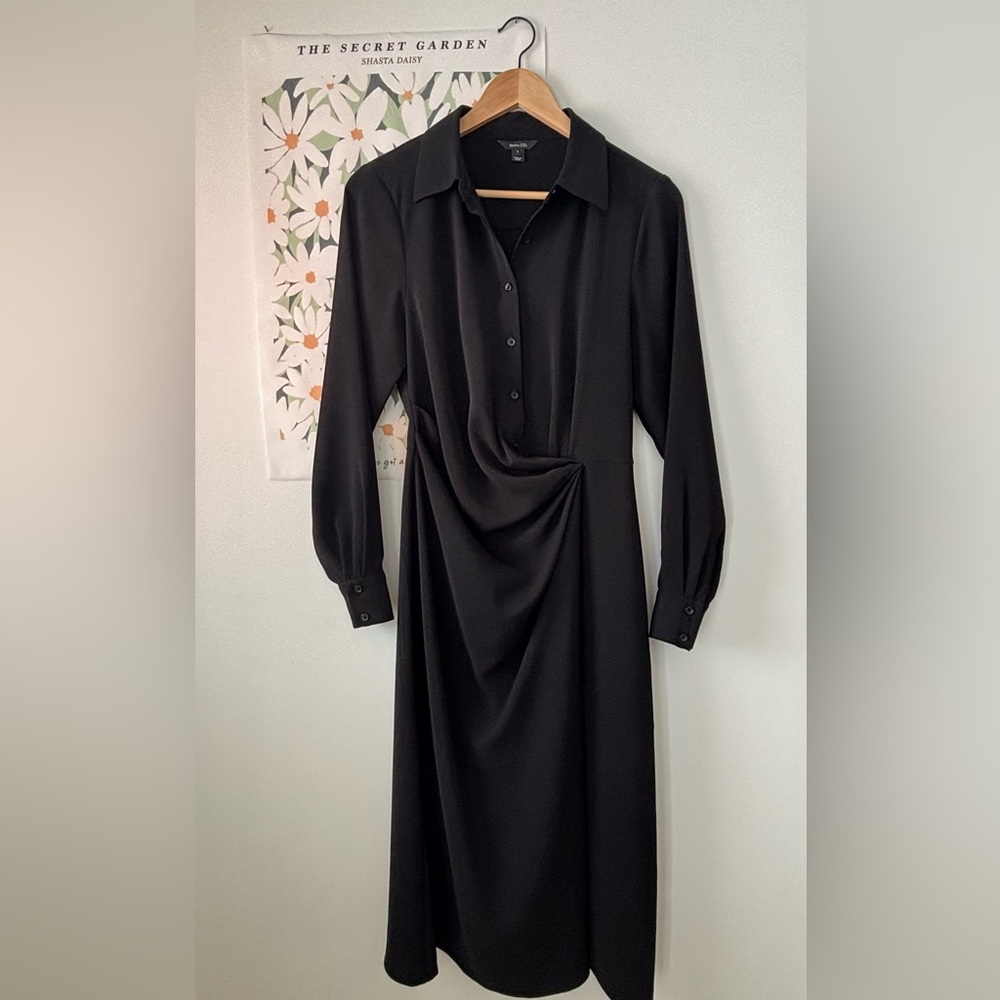 RW&CO Black Asymmetrical Ruched Sheath Dress